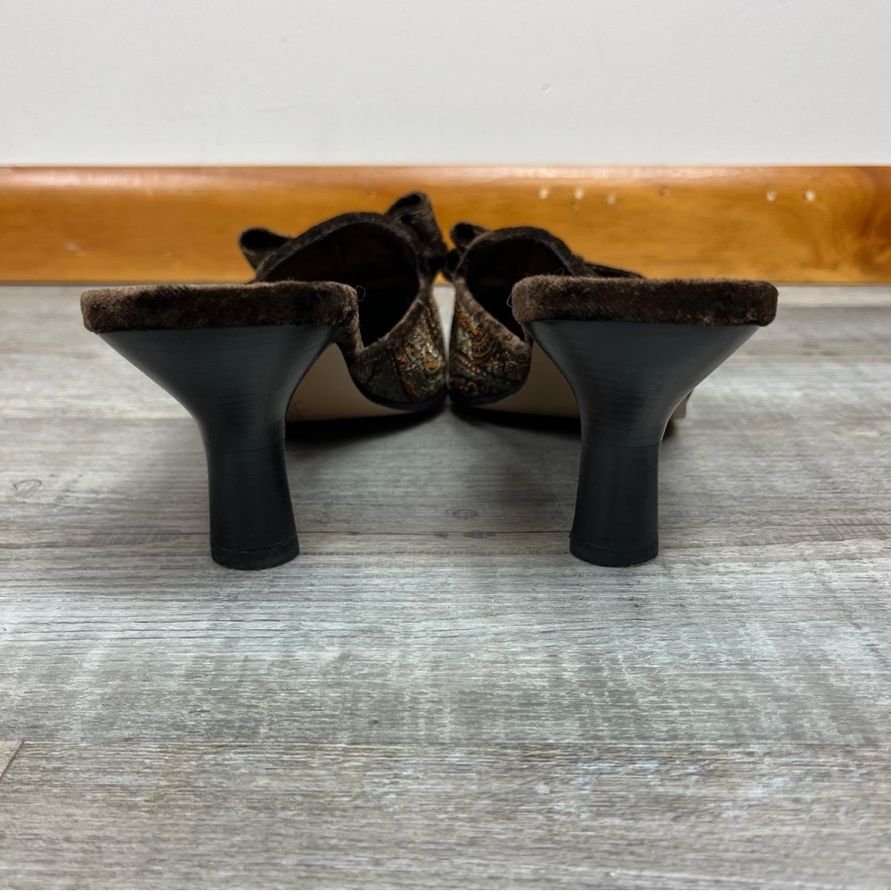 Vintage Liz Claiborne velvet paisley mule kitten heels 8.5 bow square toe grunge - Picture 5 of 8